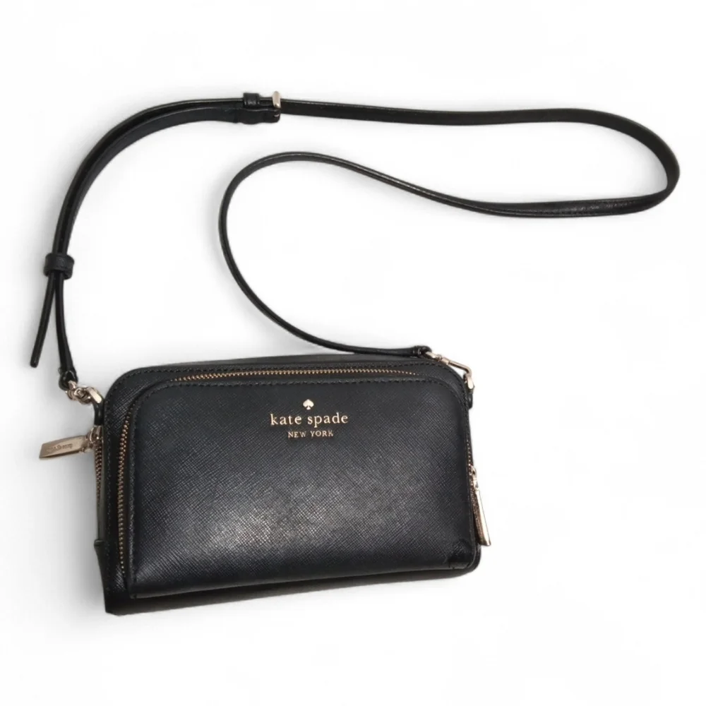 Kate Spade Staci Dual Zip Around Black Crossbody Saffiano Leather Shoulder Bag
